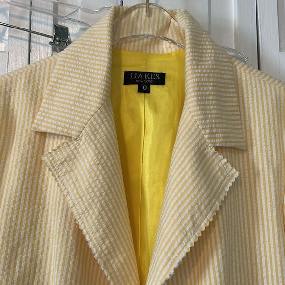 Lia Kes Yellow Seersucker Women's Blazer - Size 10 - Picture 6 of 10